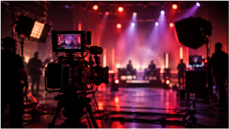 Stage lighting and cameras on a live production set